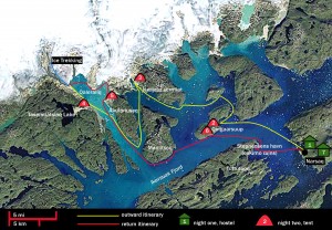 mapa kayak en groenlandia viaje 8 días